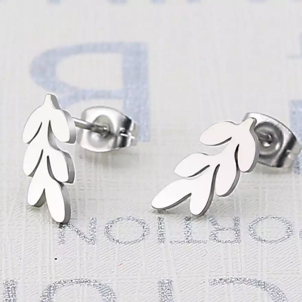 Dainty Silver Leaf Branch Stud Earrings